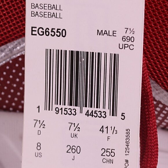 Adidas Ironskin Icon 6 Metal Baseball Cleats Red/White EG6550 (NWT) Size 8 - Picture 6 of 6